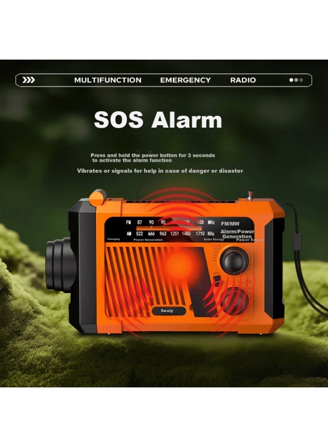 Soaiy Sd-06 Emergency Radio Multifunctional Portable Disaster-resistant Solar Hand-crank Generator Flashlight Long Battery Life Power Bank Orange - Image 3