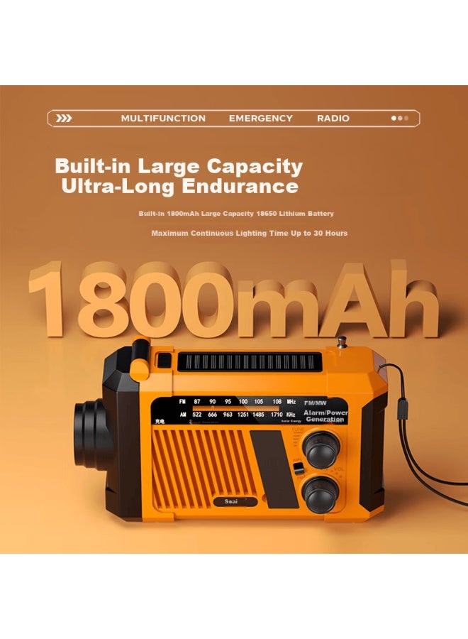 Soaiy Sd-06 Emergency Radio Multifunctional Portable Disaster-resistant Solar Hand-crank Generator Flashlight Long Battery Life Power Bank Orange - Image 5