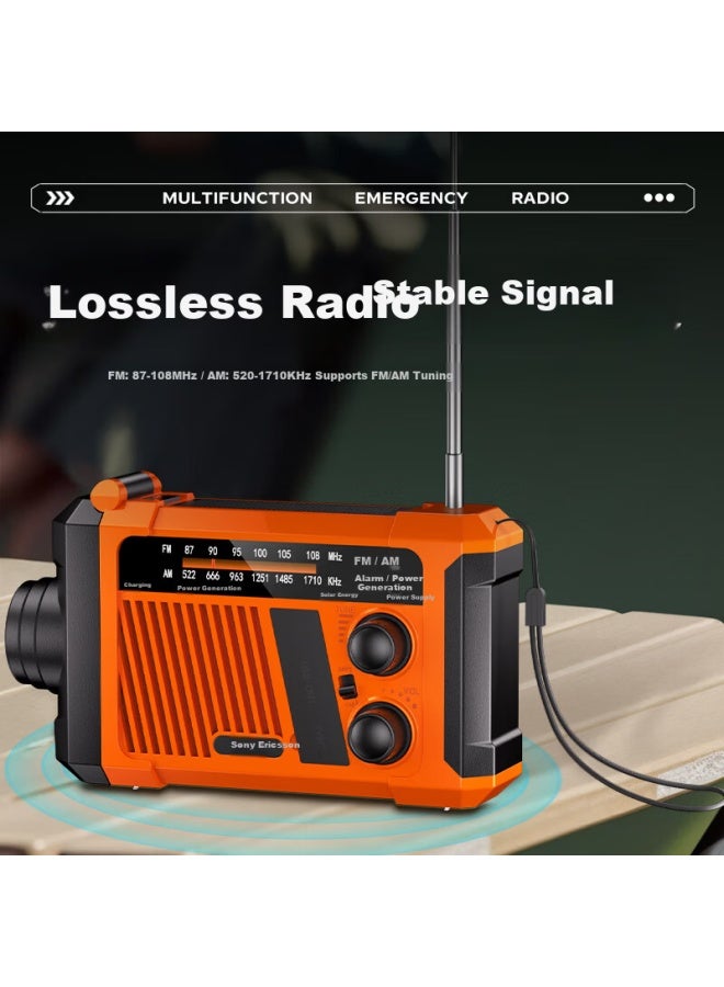 Soaiy Sd-06 Emergency Radio Multifunctional Portable Disaster-resistant Solar Hand-crank Generator Flashlight Long Battery Life Power Bank Orange - Image 4