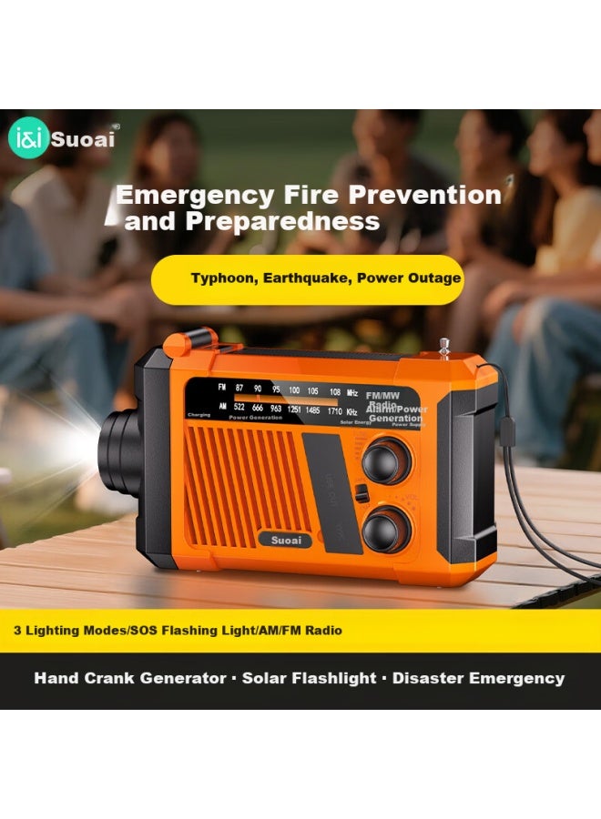 Soaiy Sd-06 Emergency Radio Multifunctional Portable Disaster-resistant Solar Hand-crank Generator Flashlight Long Battery Life Power Bank Orange - Image 1
