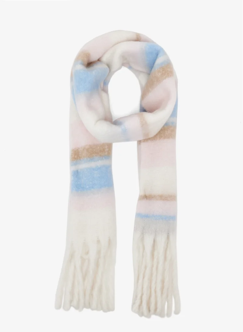 Ginger Soft Checkered Tassel Scarf