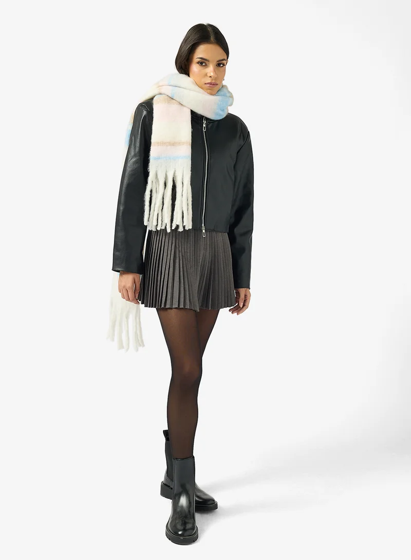 Ginger Soft Checkered Tassel Scarf