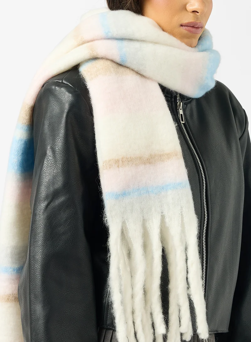 Ginger Soft Checkered Tassel Scarf