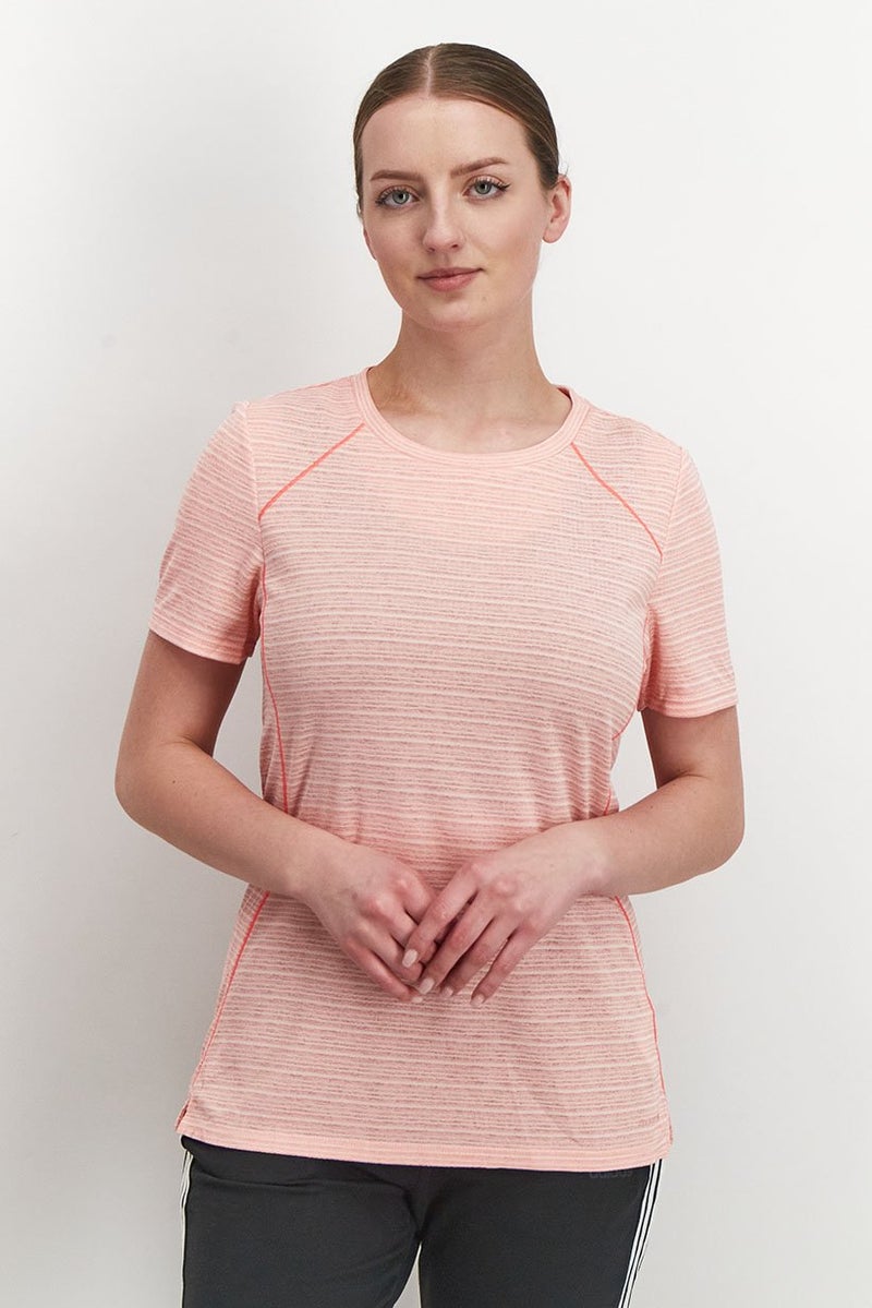 Tchibo Women Sportswear Fit Crew Neck Short Sleeve Textured Top, Pink - Image 1