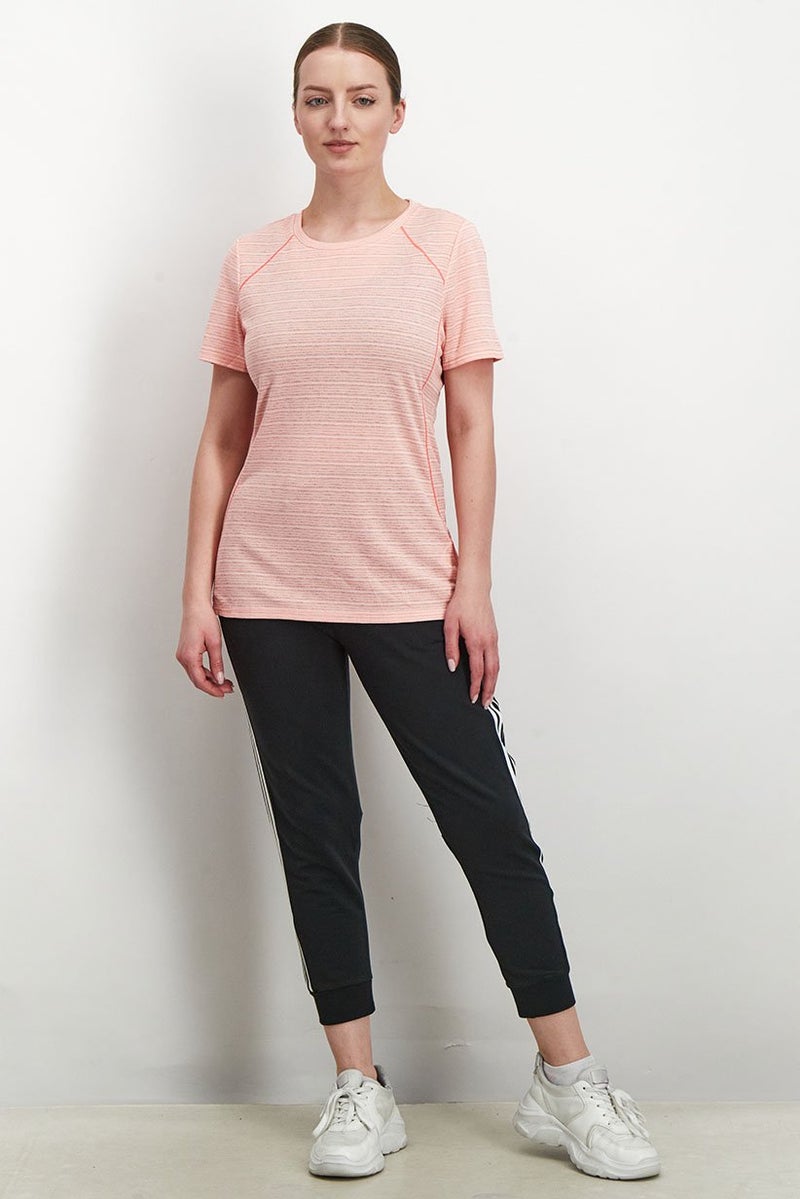 Tchibo Women Sportswear Fit Crew Neck Short Sleeve Textured Top, Pink - Image 2