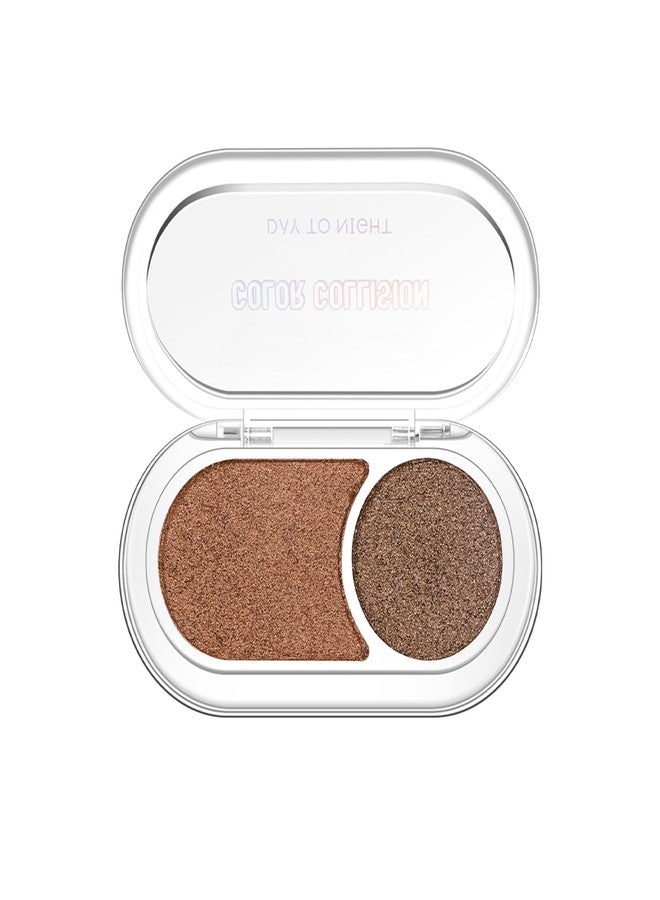 BEUKING Glitter Eyeshadow, Long Lasting Two-tone Powder Palette Shimmer Metal Color Eyeshadow for Festival Party Halloween Christmas (#03 Brown) - Image 1