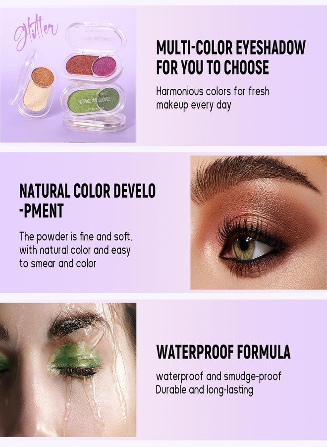 BEUKING Glitter Eyeshadow, Long Lasting Two-tone Powder Palette Shimmer Metal Color Eyeshadow for Festival Party Halloween Christmas (#03 Brown) - Image 5