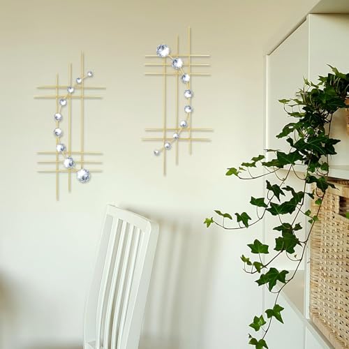 ZEXUIRU 2 Pcs Abstract Metal Art for Wall Decor Living Room Bedroom Bathroom Office Metal Bling Modern Geometric Hanging Vertical Small Iron Sculpture Plaque Pack Gold 24in - Image 3