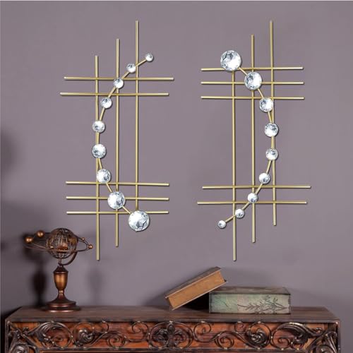 ZEXUIRU 2 Pcs Abstract Metal Art for Wall Decor Living Room Bedroom Bathroom Office Metal Bling Modern Geometric Hanging Vertical Small Iron Sculpture Plaque Pack Gold 24in - Image 1