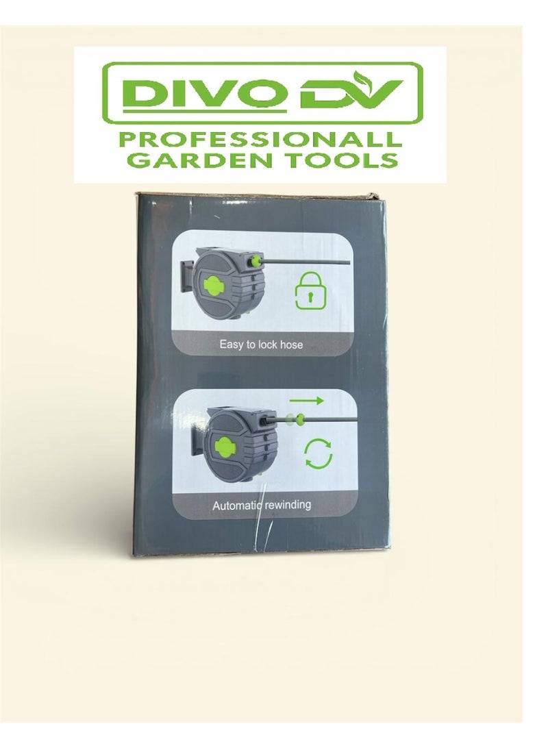 ديفو بكرة خرطوم ماء جداري أوتوماتيكية للحديقة مزودة بقفل طول فوري وإرجاع تلقائي – جودة احترافية – دوران ‎180°‎ – طول 15 متر + خرطوم تغذية – موديل DIVO – براند DVO714-1 - Image 5