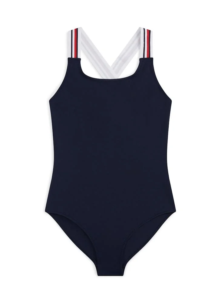 TOMMY HILFIGER Kids Global Stripe Shoulder Swimsuit