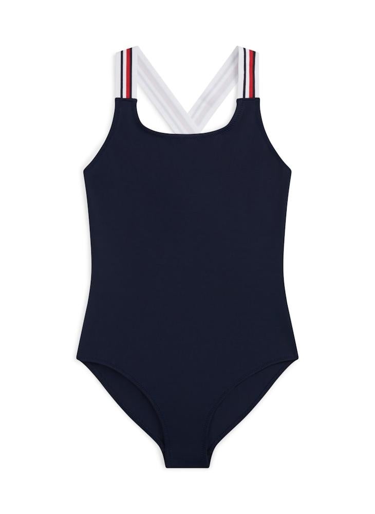 TOMMY HILFIGER Global Stripe Square Neck Crossover Swimsuit - Image 1