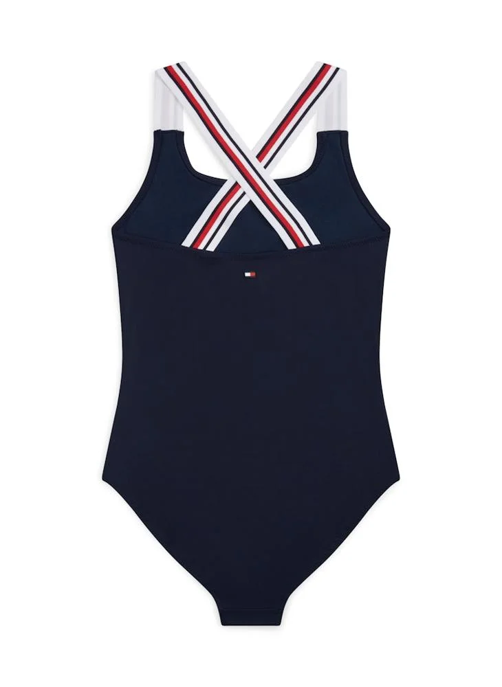 TOMMY HILFIGER Kids Global Stripe Shoulder Swimsuit