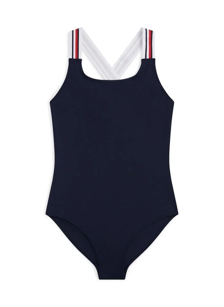 Tommy Hilfiger Global Stripe Square Neck Crossover Swimsuit