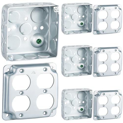 Copkim 4 Set 4 × 4" Electrical Junction Box with Cover Electrical Metal Outlet Box, 21.0 Cu. in. Capacity Receptacle Exposed Work Cover, 1-1/2'' Deep(Double Duplex) - Image 1