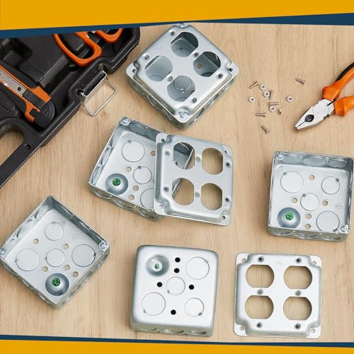 Copkim 4 Set 4 × 4" Electrical Junction Box with Cover Electrical Metal Outlet Box, 21.0 Cu. in. Capacity Receptacle Exposed Work Cover, 1-1/2'' Deep(Double Duplex) - Image 4