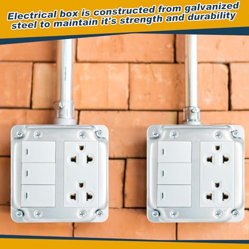 Copkim 4 Set 4 × 4" Electrical Junction Box with Cover Electrical Metal Outlet Box, 21.0 Cu. in. Capacity Receptacle Exposed Work Cover, 1-1/2'' Deep(Double Duplex) - Image 5
