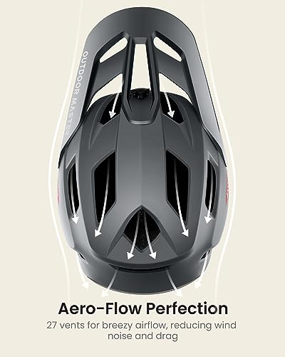 OutdoorMaster Full Face Mountain Bike Helmet for Men & Women-Two Removable Chin Pad Mountain Bike Helmet Grizzly, Ventilation Lightweight Racing Downhill DH BMX MTB Helmet (Slate Grey, Large) - Image 3