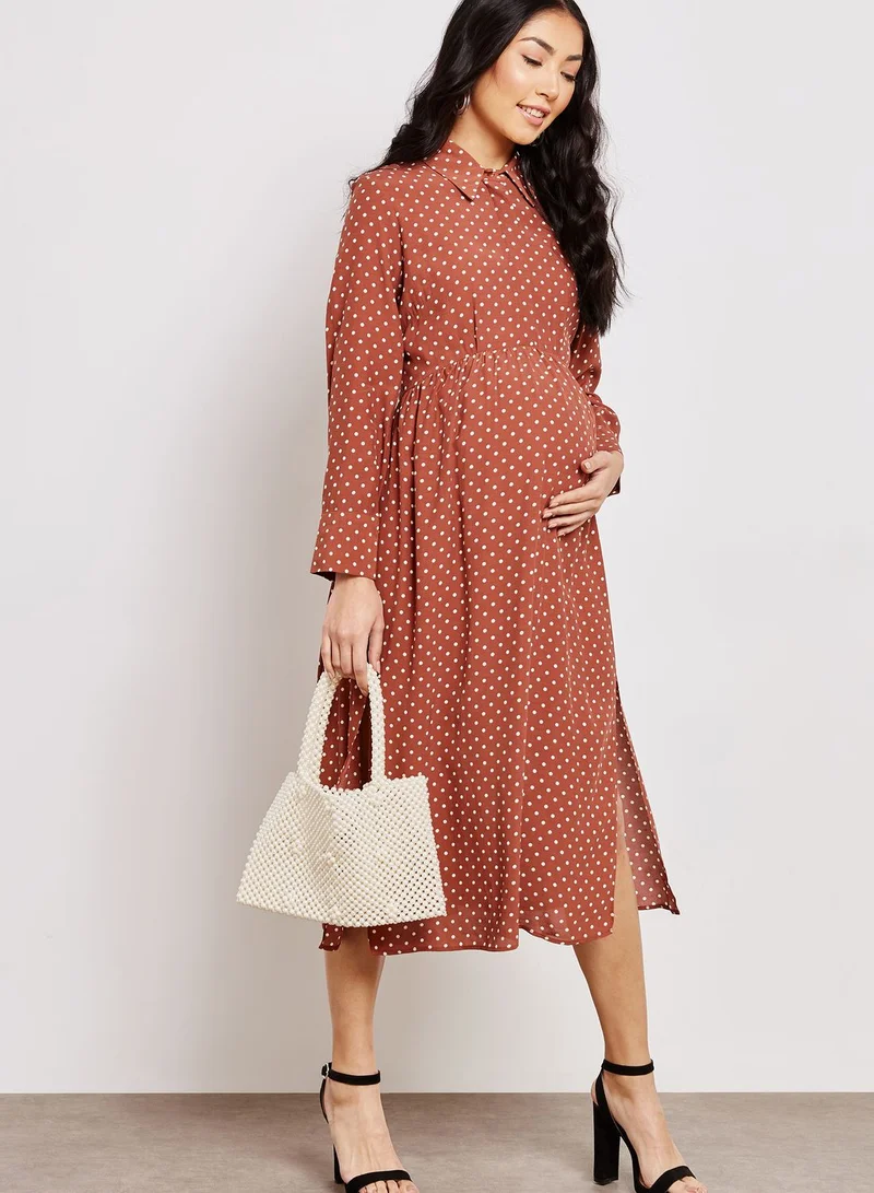 Topshop Maternity Side Split Polka Dot Dress