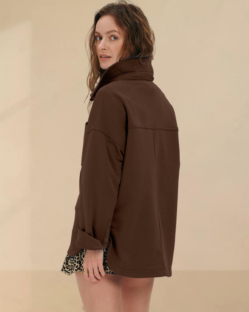 Locachy Women's Casual Oversized Polo Neck Sweatshirt Lapel Long Sleeve Button Pullover Tops Fashion Outfits Clothes Coffee XL - Image 2