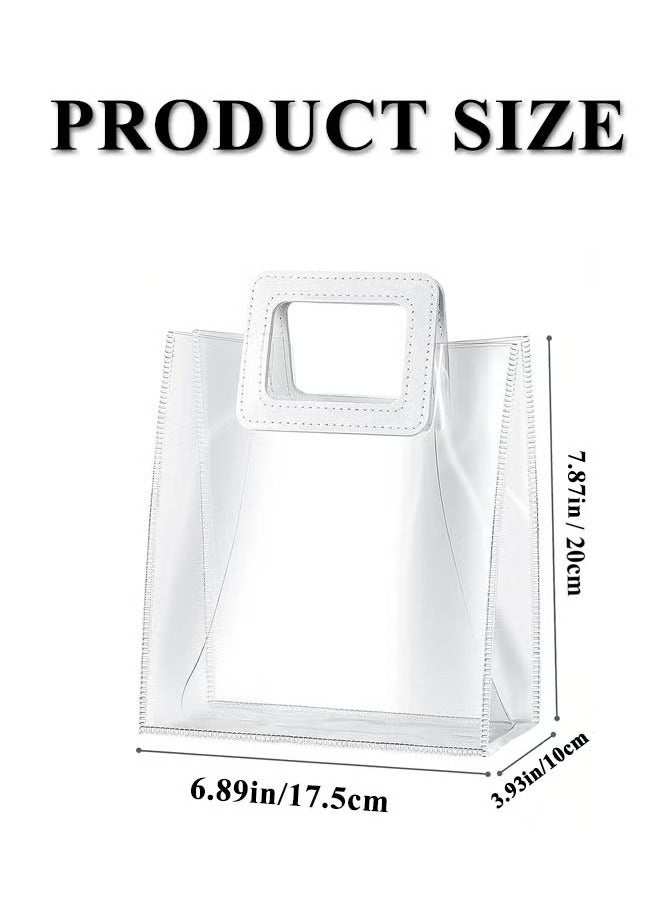 Generic 12 Pcs Clear PVC Gift Bags, Waterproof Transparent Gift Wrap Bags with Handle and Bow Ribbon, Plastic Small Handbag Transparent Bridesmaid Gift Totes for Wedding Birthday Valentines Party  - Image 2