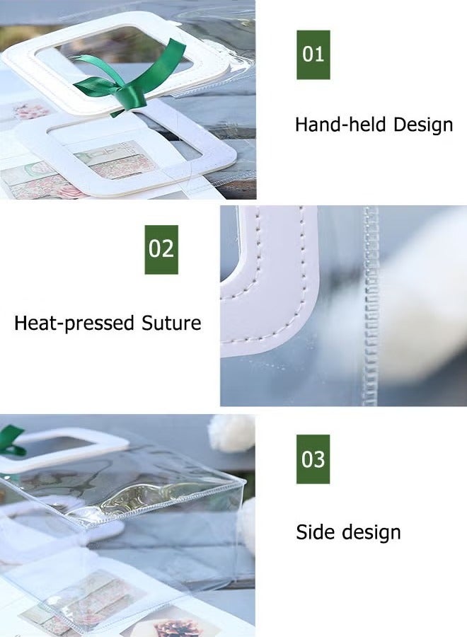 Generic 12 Pcs Clear PVC Gift Bags, Waterproof Transparent Gift Wrap Bags with Handle and Bow Ribbon, Plastic Small Handbag Transparent Bridesmaid Gift Totes for Wedding Birthday Valentines Party  - Image 3