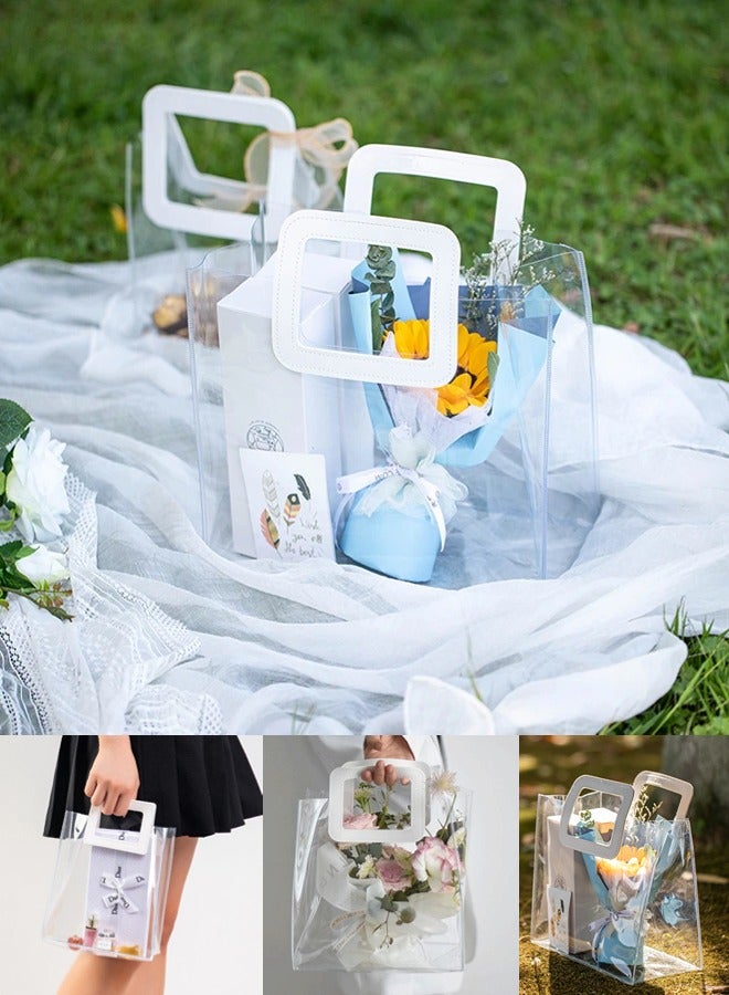Generic 12 Pcs Clear PVC Gift Bags, Waterproof Transparent Gift Wrap Bags with Handle and Bow Ribbon, Plastic Small Handbag Transparent Bridesmaid Gift Totes for Wedding Birthday Valentines Party  - Image 5
