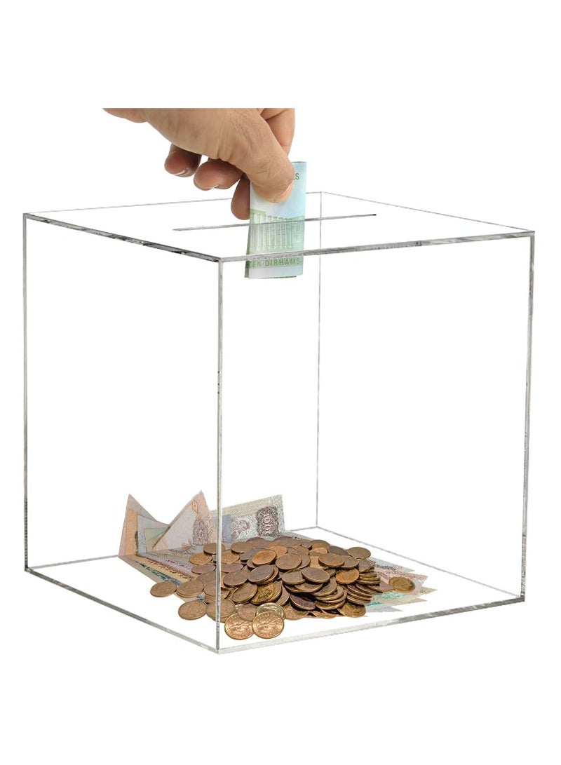 VITION Piggy Bank for Adults Kids, Acrylic Piggy Bank for Boys Girls to Saving Money Cash Coin, Must Break to Open (18 x 18 cm, Crystal Clear) - Image 1