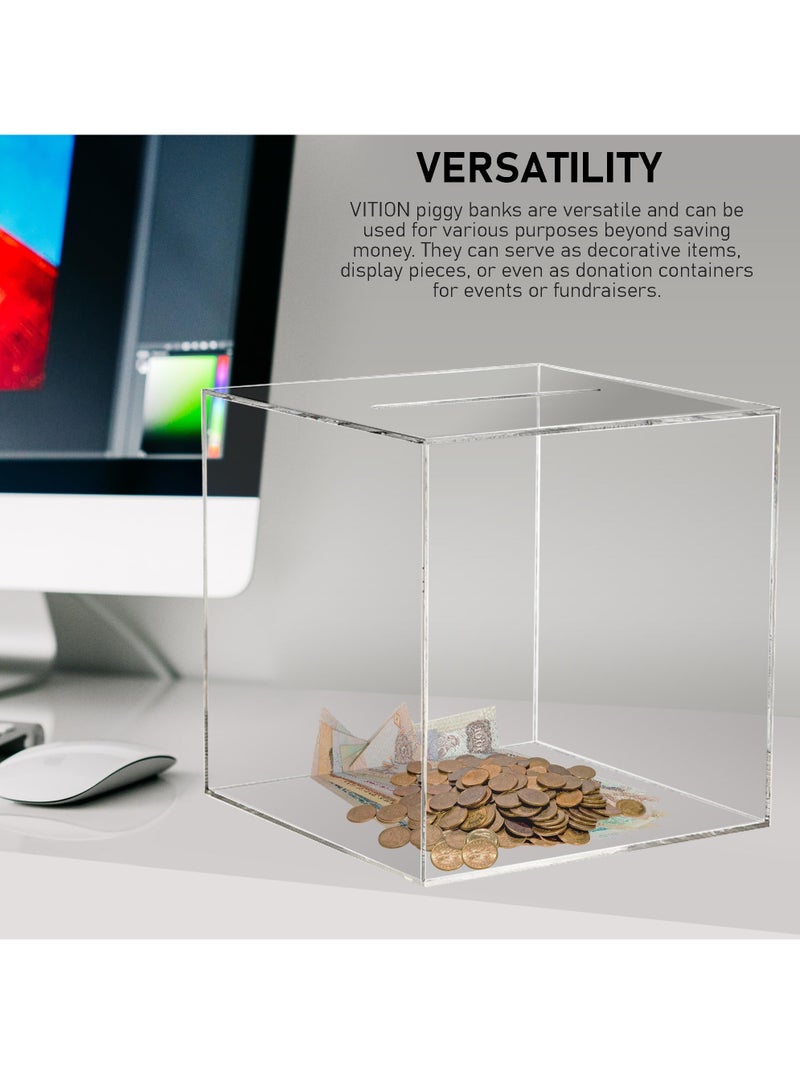 VITION Piggy Bank for Adults Kids, Acrylic Piggy Bank for Boys Girls to Saving Money Cash Coin, Must Break to Open (18 x 18 cm, Crystal Clear) - Image 3