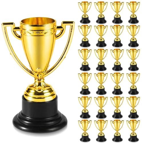 SenseYo 24 Pack Mini Trophies Cups, Gold Trophy Award, Plastic Trophies for Kid, 4 Inch Award Trophies for Kids Party Favors, Winning Prizes - Image 1