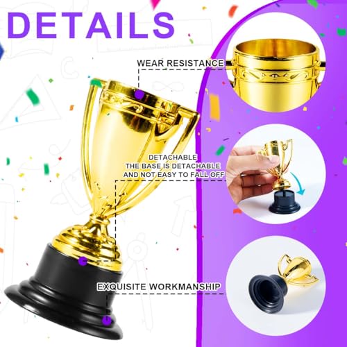 SenseYo 24 Pack Mini Trophies Cups, Gold Trophy Award, Plastic Trophies for Kid, 4 Inch Award Trophies for Kids Party Favors, Winning Prizes - Image 3