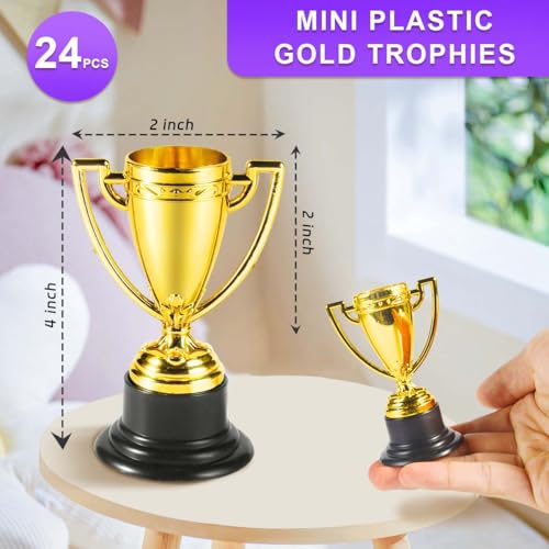 SenseYo 24 Pack Mini Trophies Cups, Gold Trophy Award, Plastic Trophies for Kid, 4 Inch Award Trophies for Kids Party Favors, Winning Prizes - Image 2