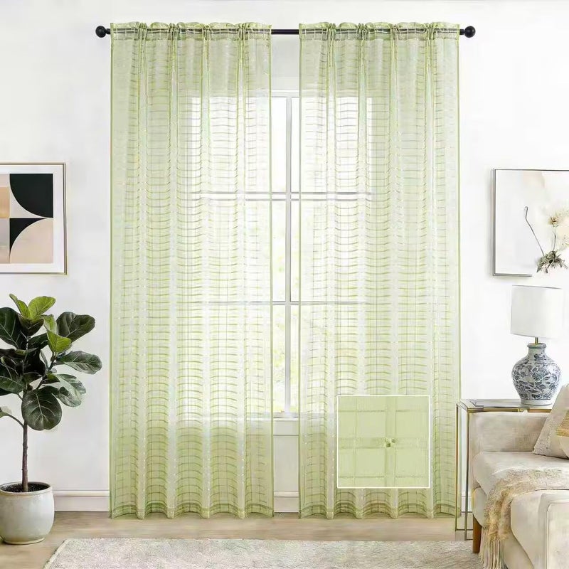 SpaceDresser Check Sheer Curtains 84 Inches 2 Panels Set, Rod Pocket Plaid Window Curtain for Living Room, Sage Green Semi Sheer Drapes for Kitchen Bedroom Children Room Yard（Sage Green, 52W x 84L） - Image 1