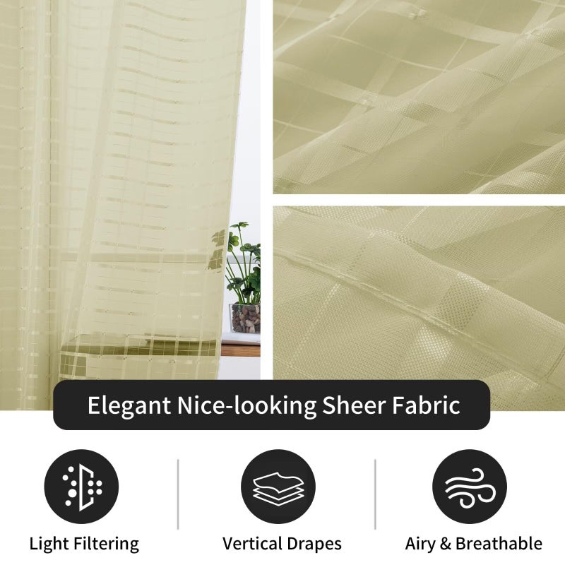 SpaceDresser Check Sheer Curtains 84 Inches 2 Panels Set, Rod Pocket Plaid Window Curtain for Living Room, Sage Green Semi Sheer Drapes for Kitchen Bedroom Children Room Yard（Sage Green, 52W x 84L） - Image 5