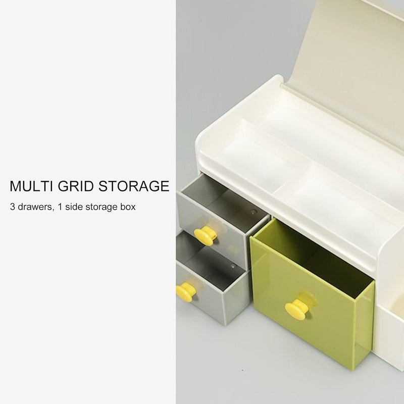 Dareesa Desk Jewelry Container Lightweight Dustproof Flip Cover 3 Drawers Desktop Storage Holder Glossy Finish for Storing Cosmetics Pens - Image 3