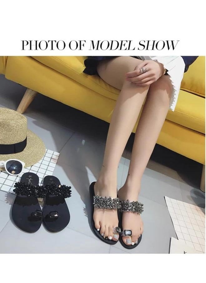 Generic - Women Fashion Rhinestone Anti-Slip Slippers Black - Image 1