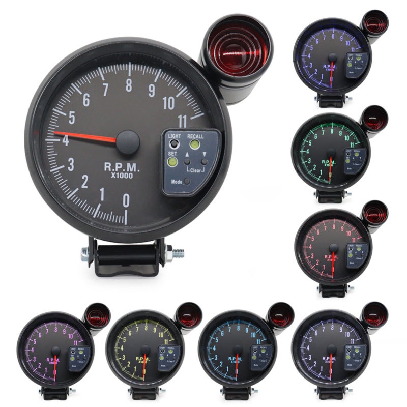 5 Inch Tachometer Gauge Carbon Fiber 7 Colors Backlight with Shift Light Peak Sound LED Flash When RPM Warning - Image 2