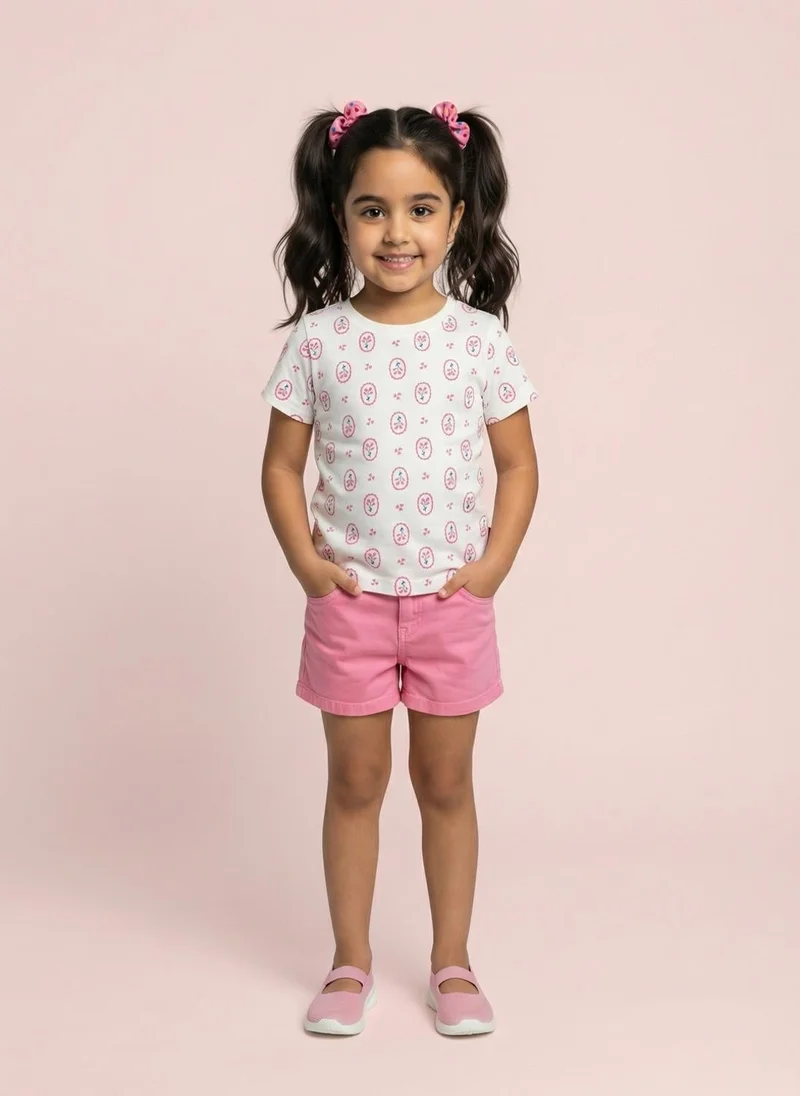 نوتيناتي Nautinati Girls' 100% Cotton Pack of 2 Graphic & All-over Floral Print Crew Neck T-shirts