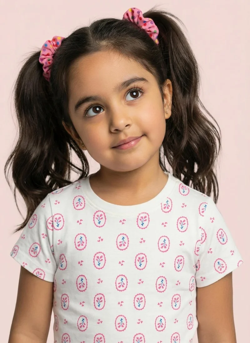 Nautinati Girls' 100% Cotton Pack of 2 Graphic & All-over Floral Print Crew Neck T-shirts