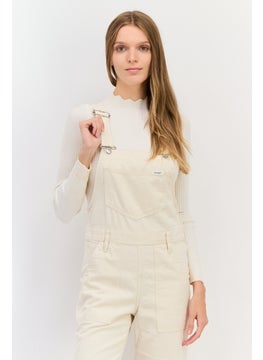 Wrangler Women Brand Logo Sleeveless Ovarall Jumpsuits, Beige  - Image 2