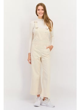 Wrangler Women Brand Logo Sleeveless Ovarall Jumpsuits, Beige  - Image 1