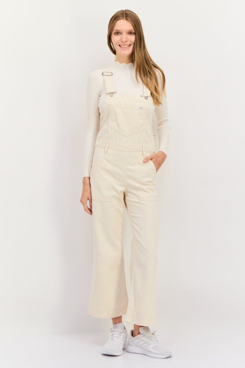 Wrangler Women Brand Logo Sleeveless Ovarall Jumpsuits, Beige - Image 1