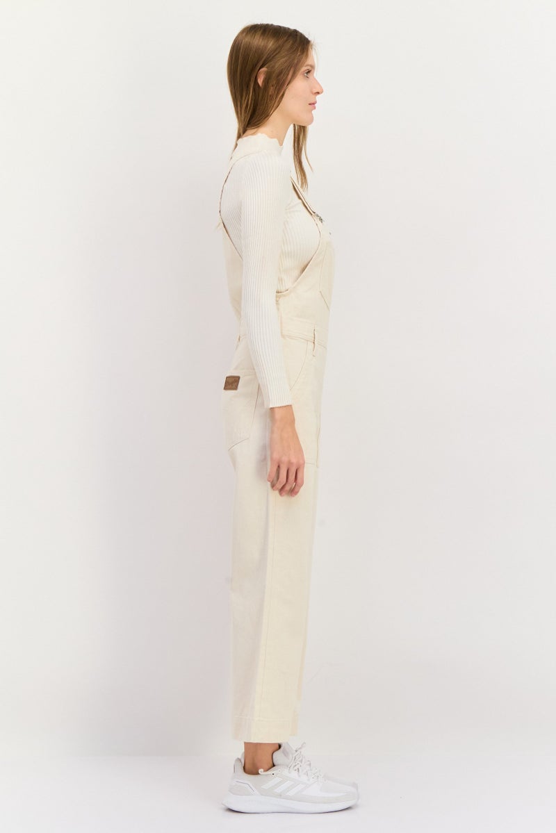 Wrangler Women Brand Logo Sleeveless Ovarall Jumpsuits, Beige - Image 3