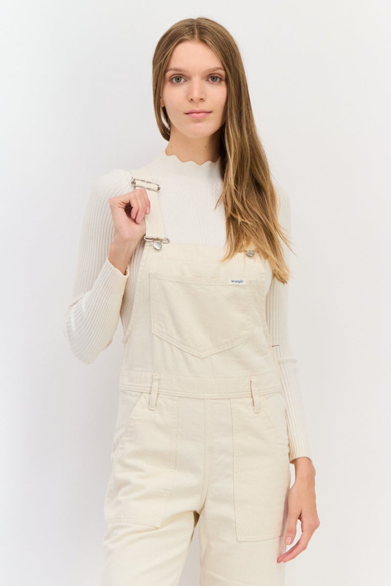 Wrangler Women Brand Logo Sleeveless Ovarall Jumpsuits, Beige - Image 2