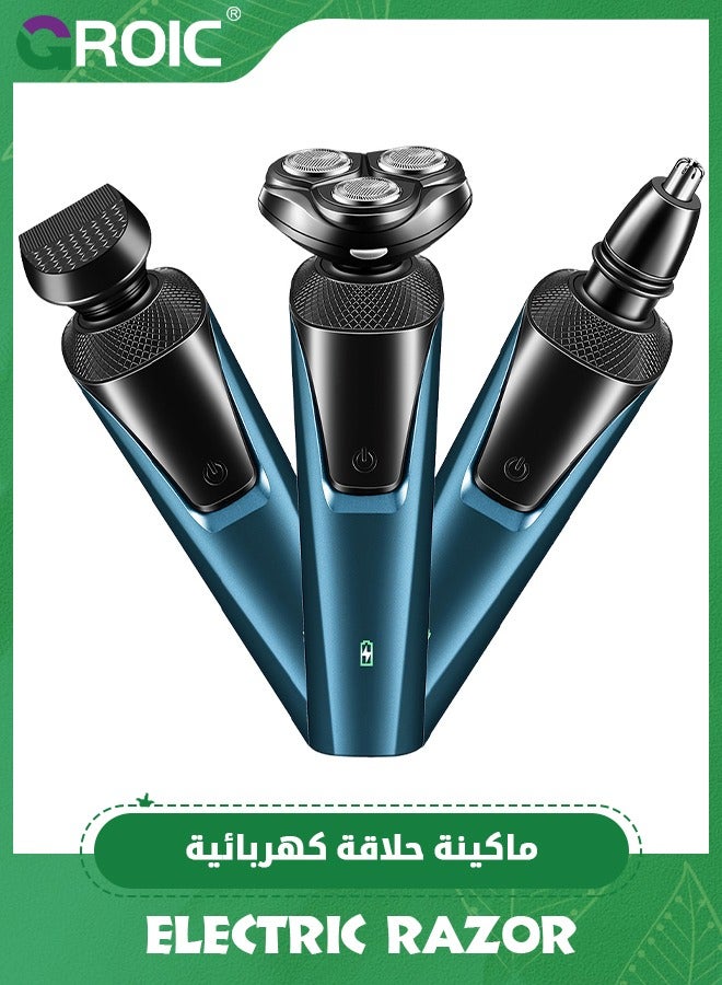 GROIC Mens Electric Razor for Men Electric Face Shavers Rechargeable Shaving Men's Cordless Razors IPX7 Waterproof Wet Dry 3 in 1 Rotary Shavers Beard Nose Mustache Trimmer USB Charging - Image 1