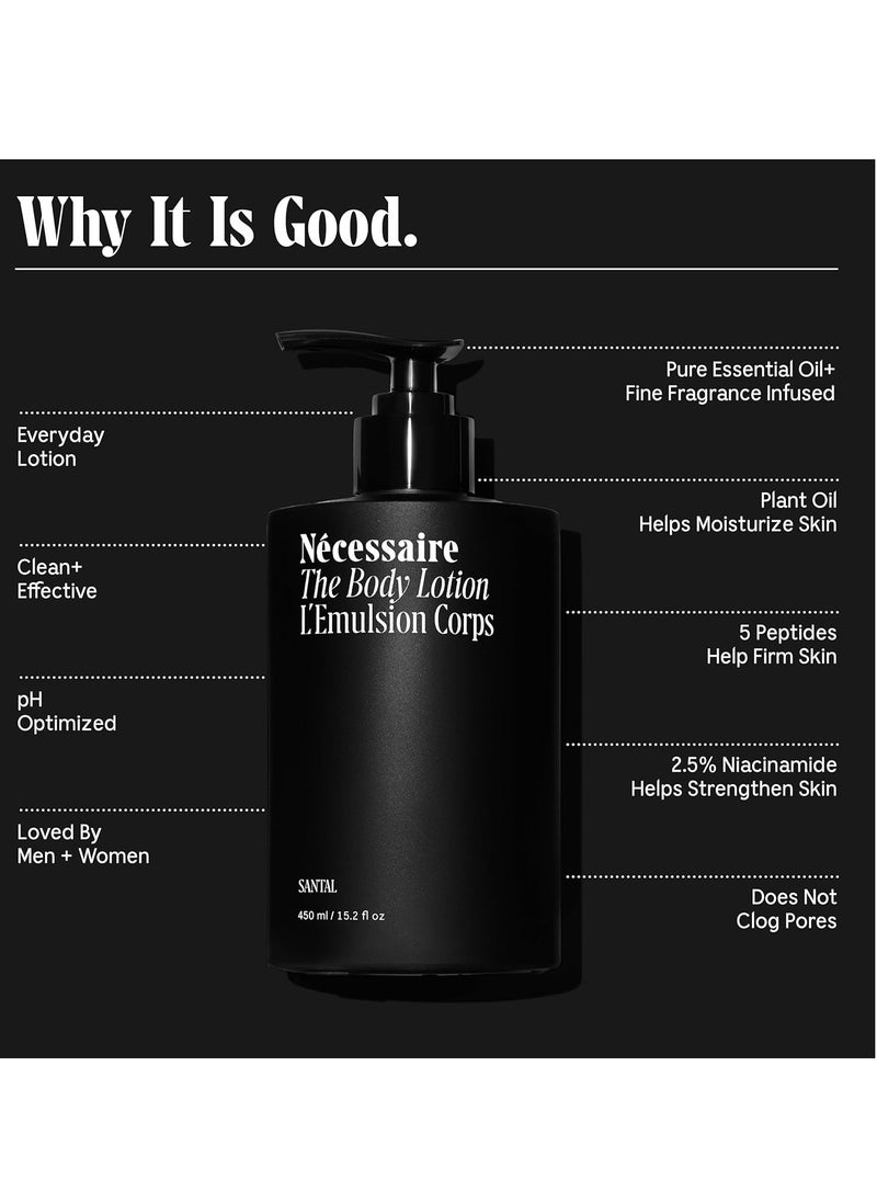 Necessaire Nécessaire The Body Lotion with Pump. Santal. Multi-Peptide Firming Lotion to Moisturize, Firm, Strengthen. 2.5% Niacinamide, Vitamin C/E + Omega 6/9. 450ml / 15.2 fl oz  - Image 2