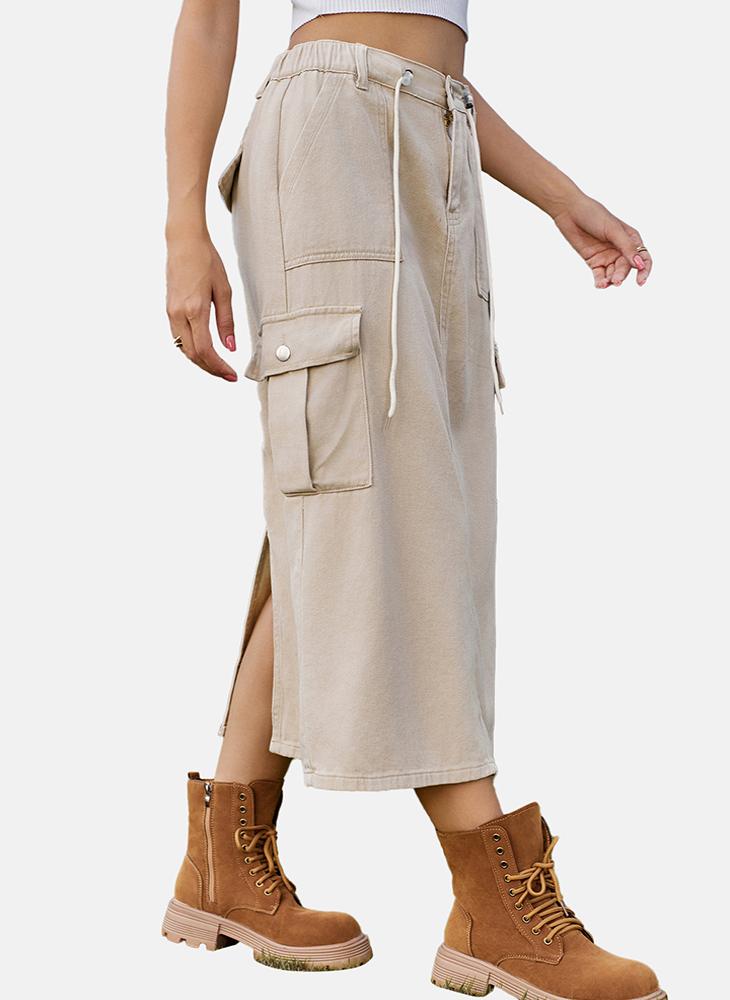 YUNIQEE Beige Mid Rise Plain Midi Skirt - Image 4