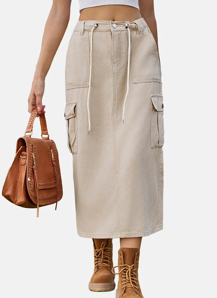 YUNIQEE Beige Mid Rise Plain Midi Skirt