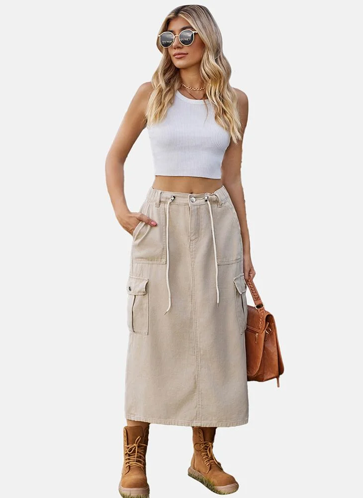 YUNIQEE Beige Mid Rise Plain Midi Skirt