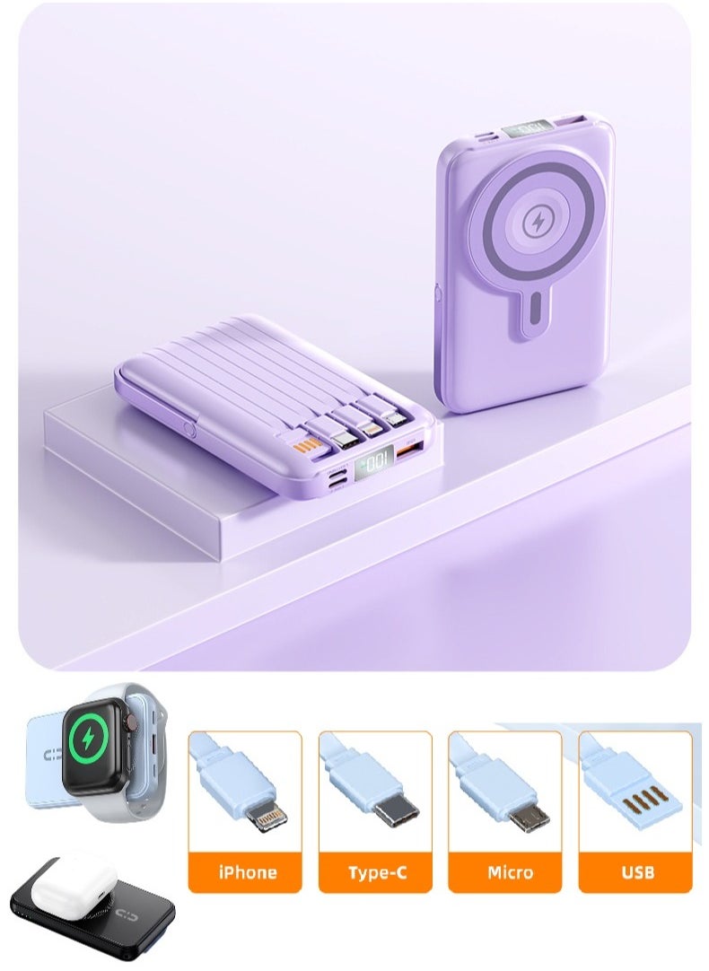 Generic - 5in1 Magnetic Wireless Power Bank10000mAh  – 22.5W Fast Charging MagSafe Battery Pack for iPhone 16/15/14/13/12 Series iwatch airpod | Portable & Compact Charger CABIN ALLOWED With stand and Battery display screen – Purple - Image 1